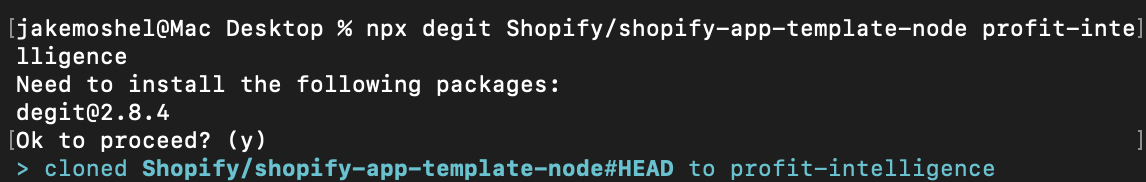 Shopify CLI confirmation screen: successfully logged in to Shopify CLI on your device